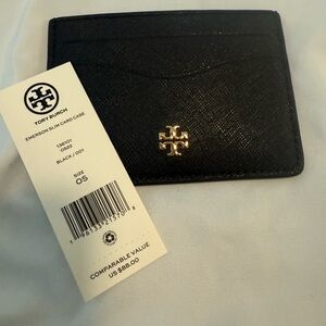 Tory Burch Black Card Holder with Gold Logo